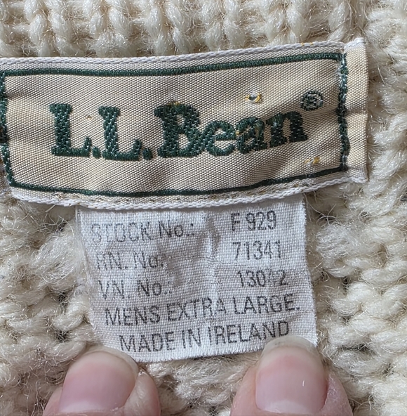 Vintage 90's L.L. Bean Ireland Wool Knit Fishermen Cardigan Sweater Men XL - Picture 5 of 8